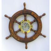 Lodní nástěnné hodiny dřevěné kormidlo 45/14 cm