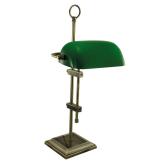 Bankéřská lampa - zelené skleněné stínítko, 230V, E27, 60W, výška: 55cm