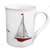 Hrníček porcelánový - jachta červená , výška: 10cm, průměr: 7,8/6,7cm, v dárkovém boxu