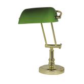 Bankéřská lampa - zelené skleněné stínítko, 230V, E27, 60W, výška: 36/43cm